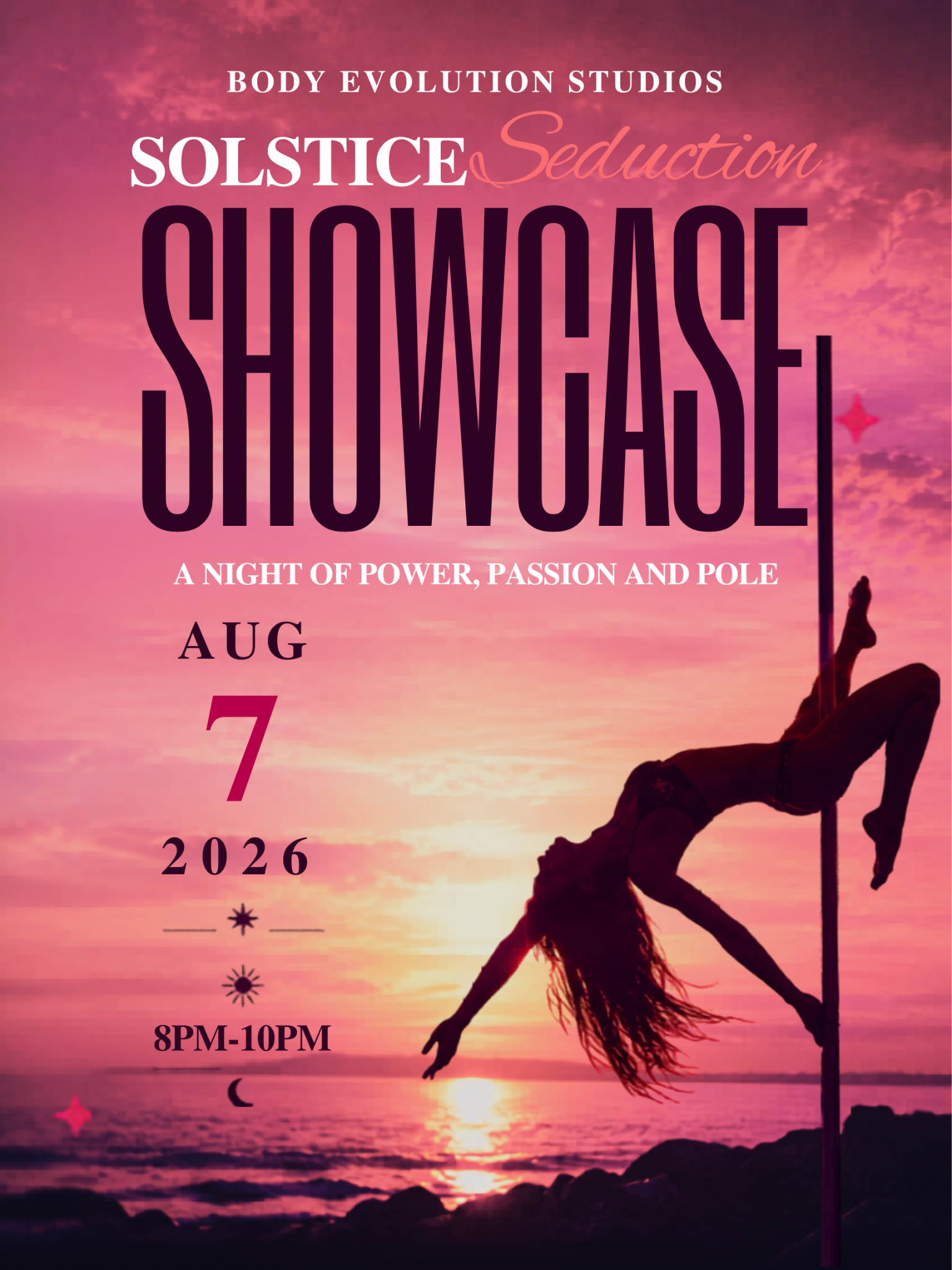 Solstice Seduction Showcase, August 7, 2026 from 8 PM to 10 PM